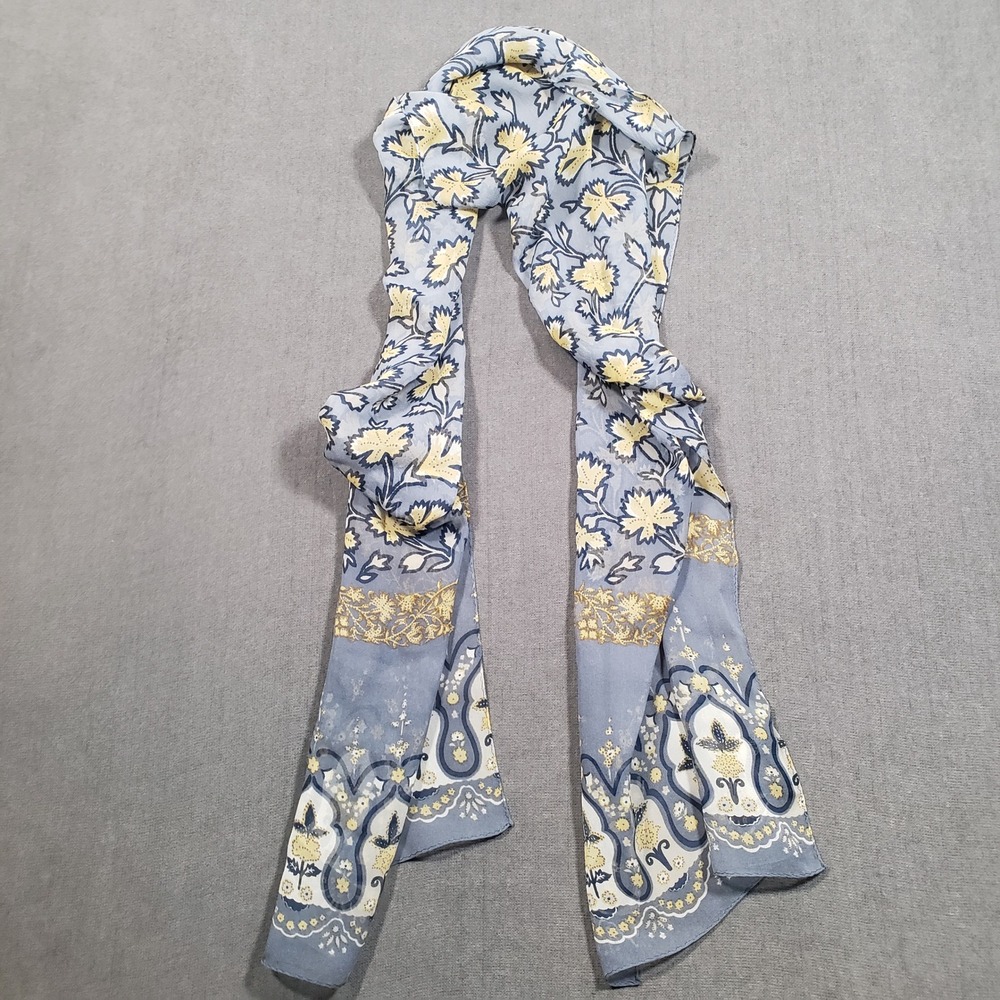 Cejon Scarf Womens OS Blue Yellow 100% Silk Floral Paisley‎ Lightweight